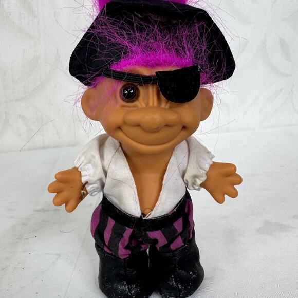 Vintage Pirate Troll Hat Eye Patch 4" Purple Hair - Picture 3 of 4